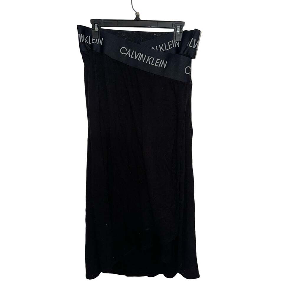 Calvin Klein Streetwear Wrap Skirt Black Spell Out Flowy Open Date Night Club L